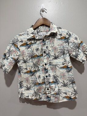 Zara Boys Tropical Print Short-Sleeve Button-Down Shirt size 8